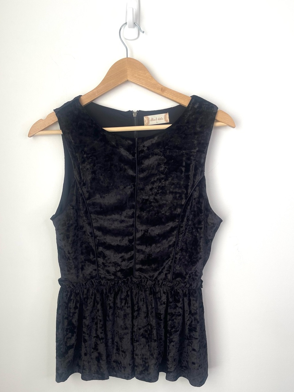 Altar'd State Black Velvet Peplum top size Large